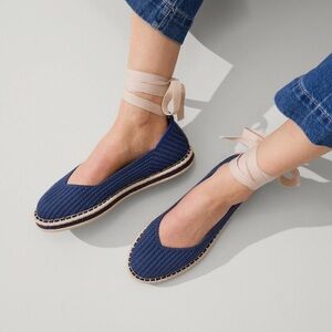 NWOT Rothy's Navy Espadrille Flats with Beige Ankle Tie